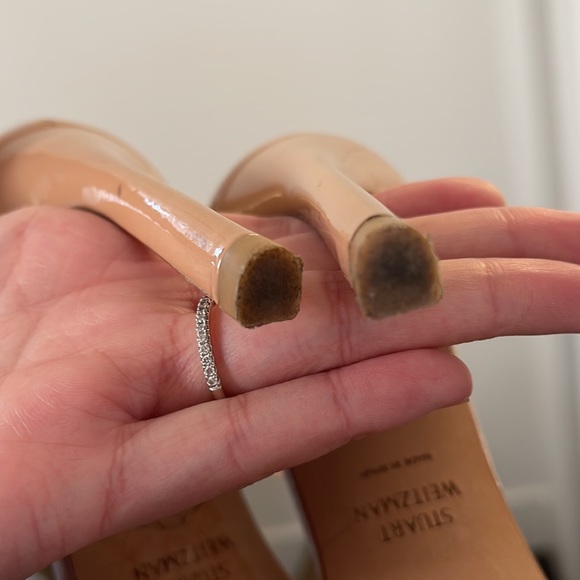 Stuart Weitzman Nude Nudistsong Heel Ankle Strap Patent Leather Sandals  Beige - Picture 17 of 17